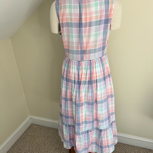 J. Crew Pastel Plaid Sleeveless MIDI Dress Smocked LG Spring Beach Cruise - Picture 3 of 8